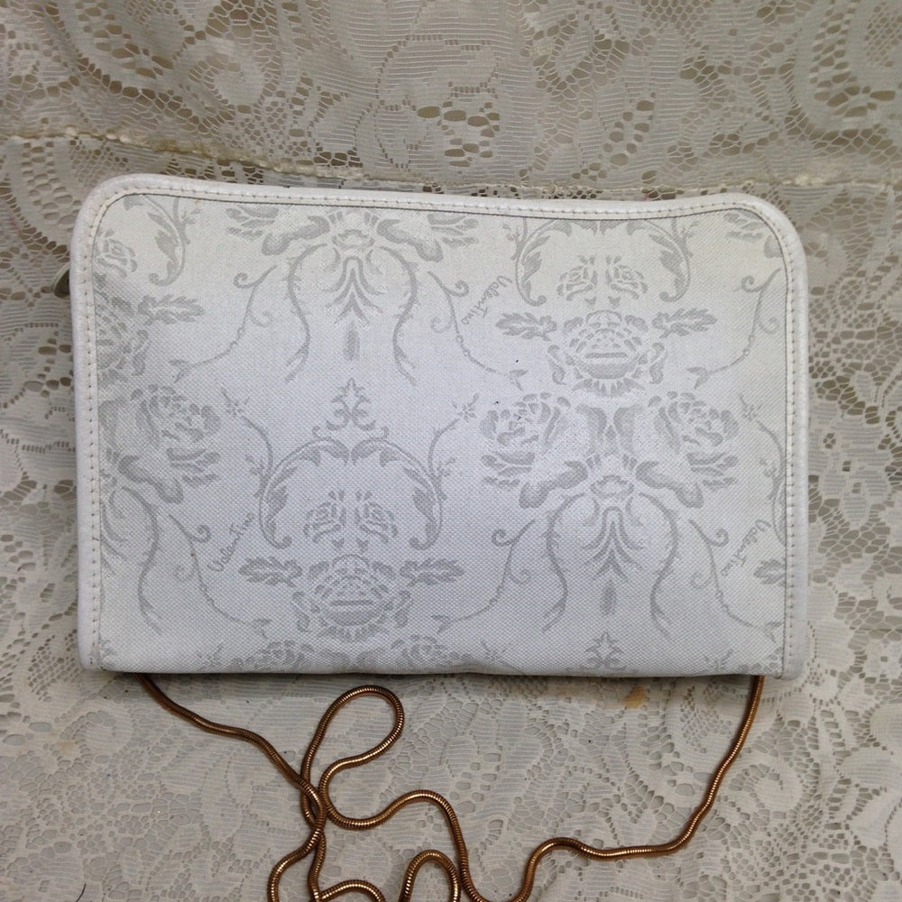 Mario Valentino White Jacquard Clutch Crossbody