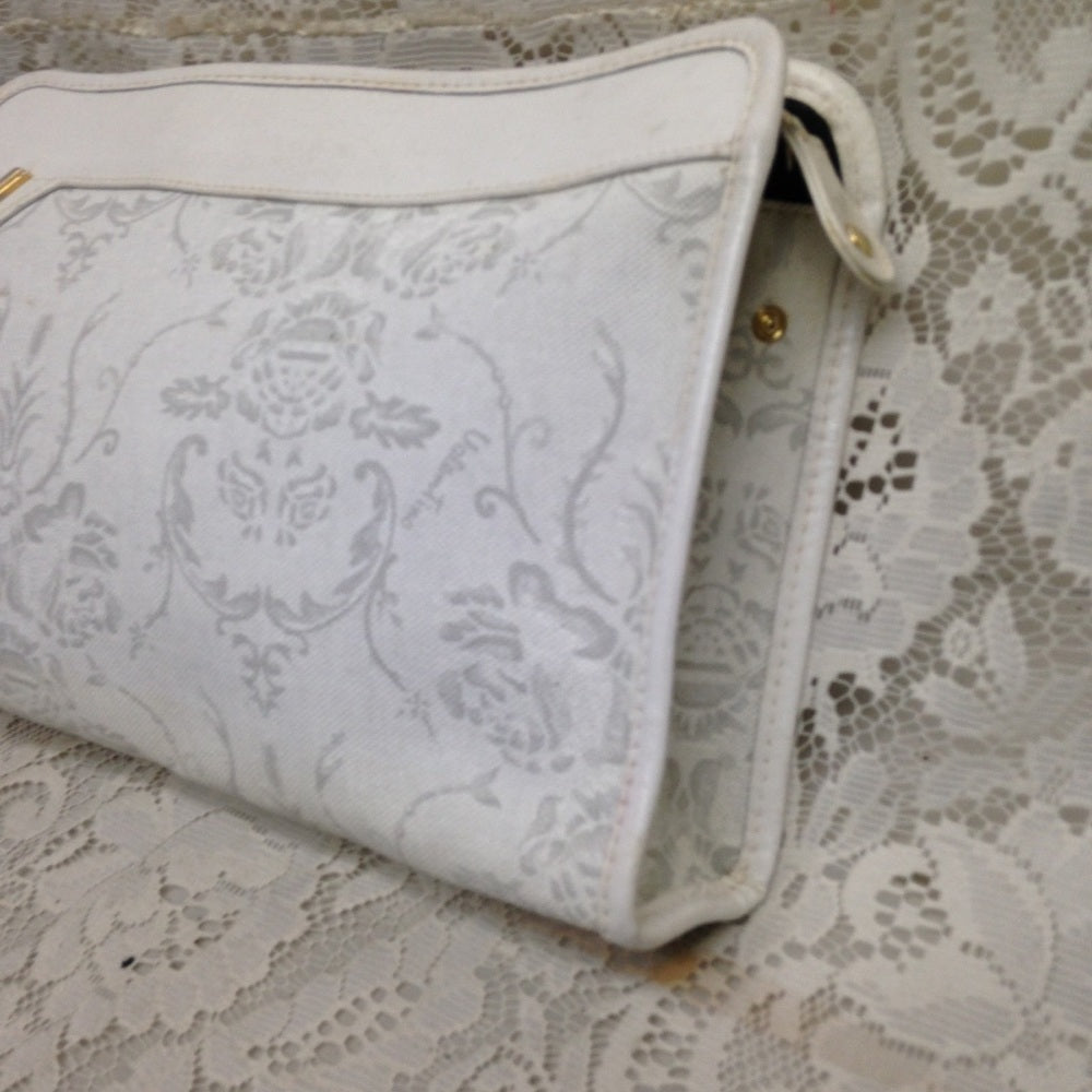 Mario Valentino White Jacquard Clutch Crossbody