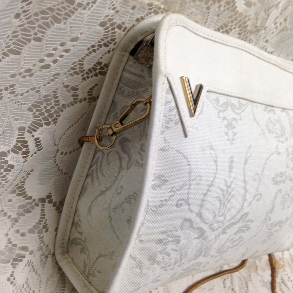 Mario Valentino White Jacquard Clutch Crossbody