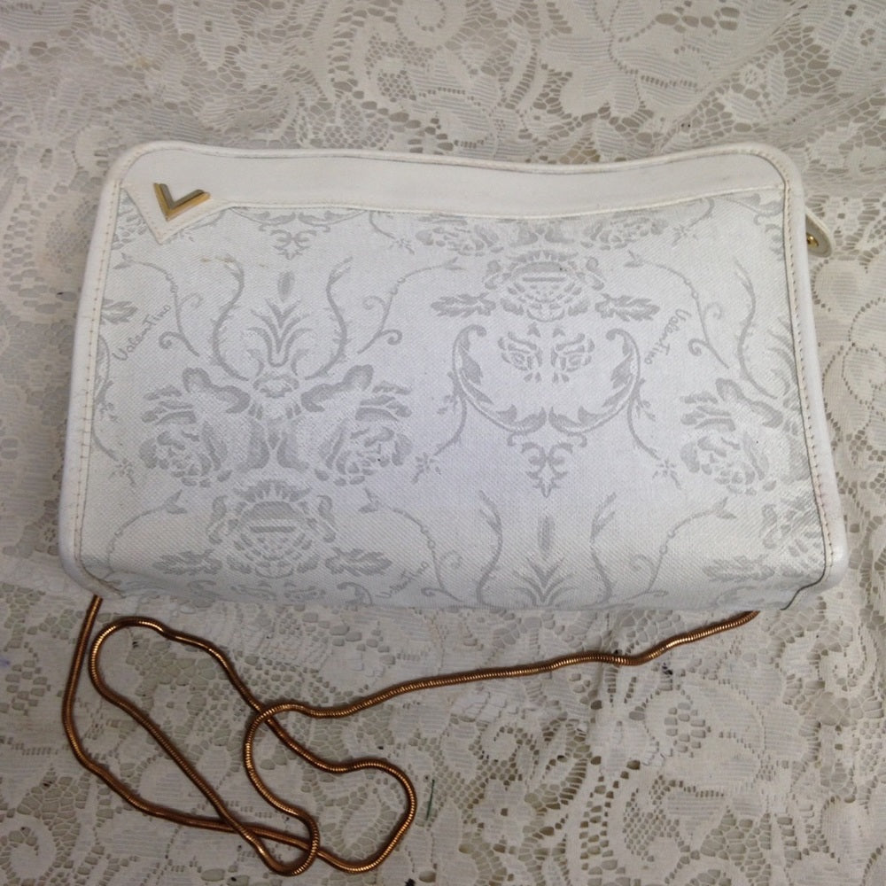 Mario Valentino White Jacquard Clutch Crossbody