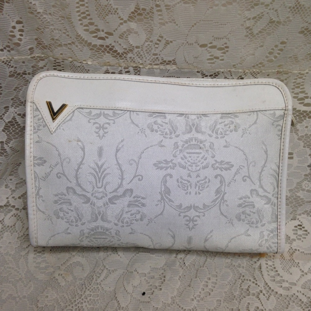 Mario Valentino White Jacquard Clutch Crossbody
