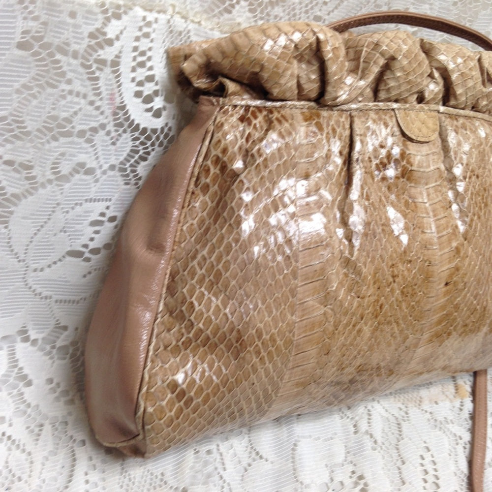 Vintage Tan Snakeskin Clutch- Crossbody