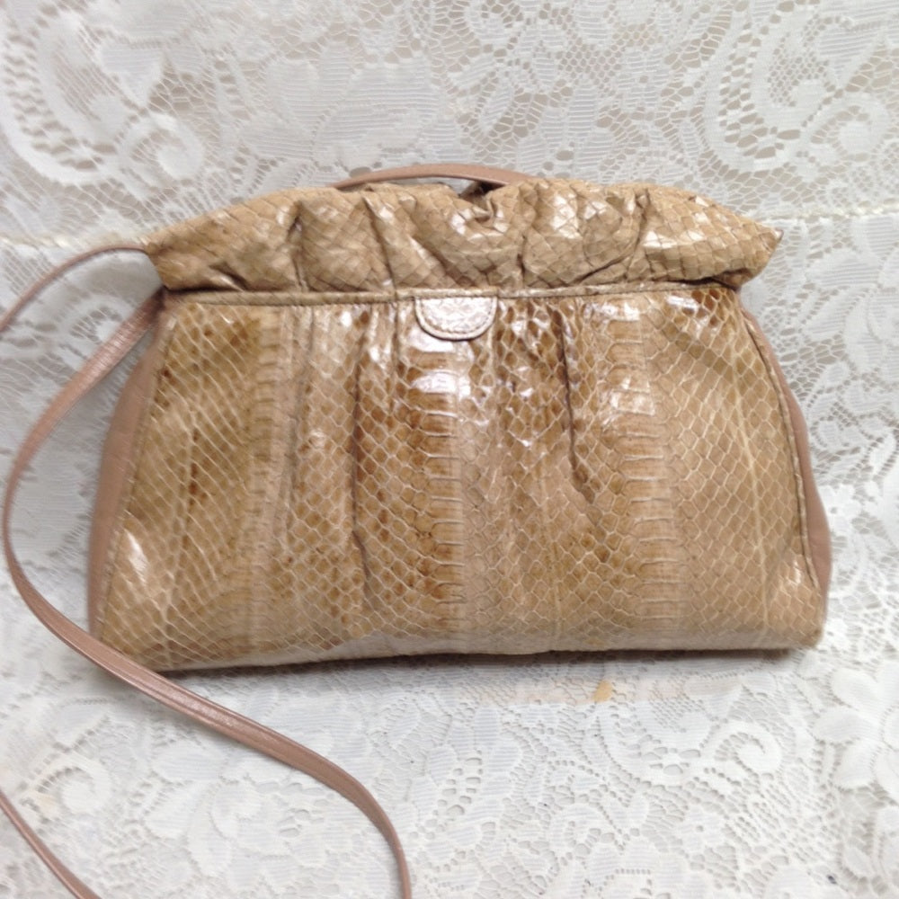 Vintage Tan Snakeskin Clutch- Crossbody