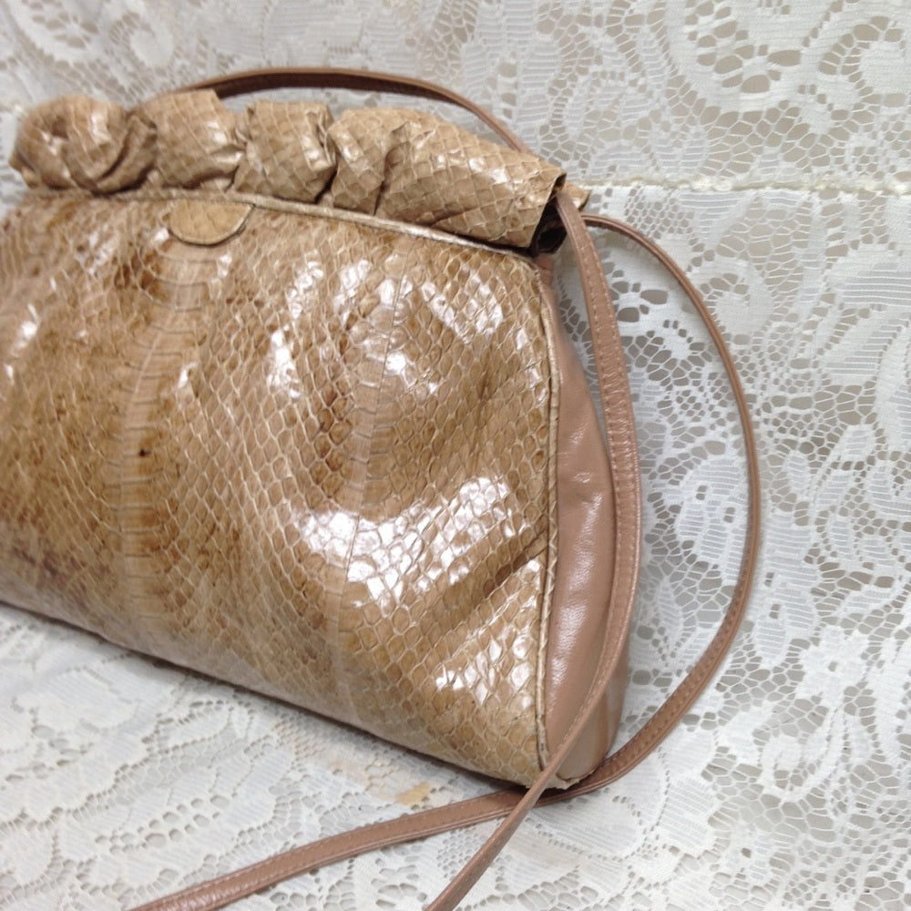 Vintage Tan Snakeskin Clutch- Crossbody