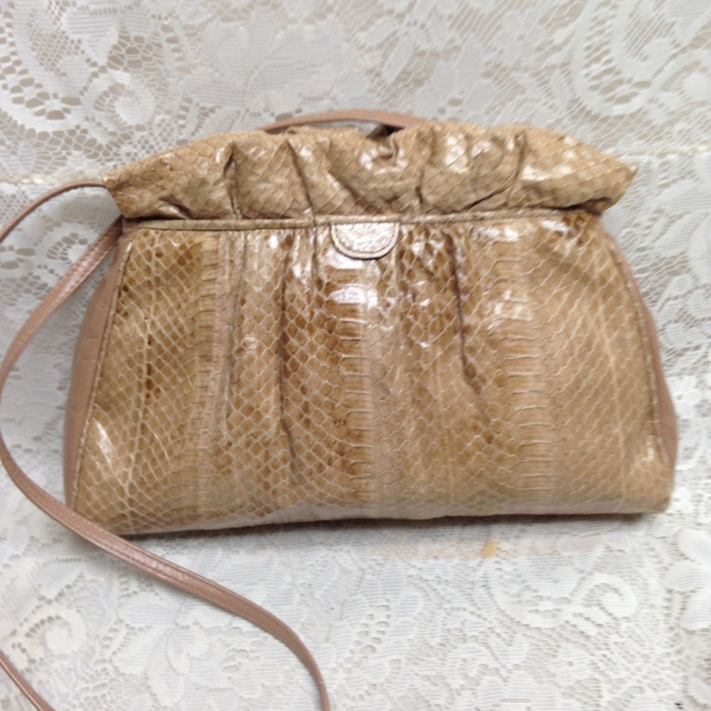Vintage Tan Snakeskin Clutch- Crossbody
