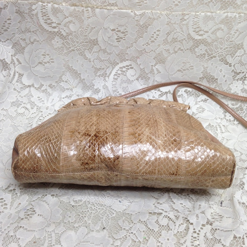 Vintage Tan Snakeskin Clutch- Crossbody