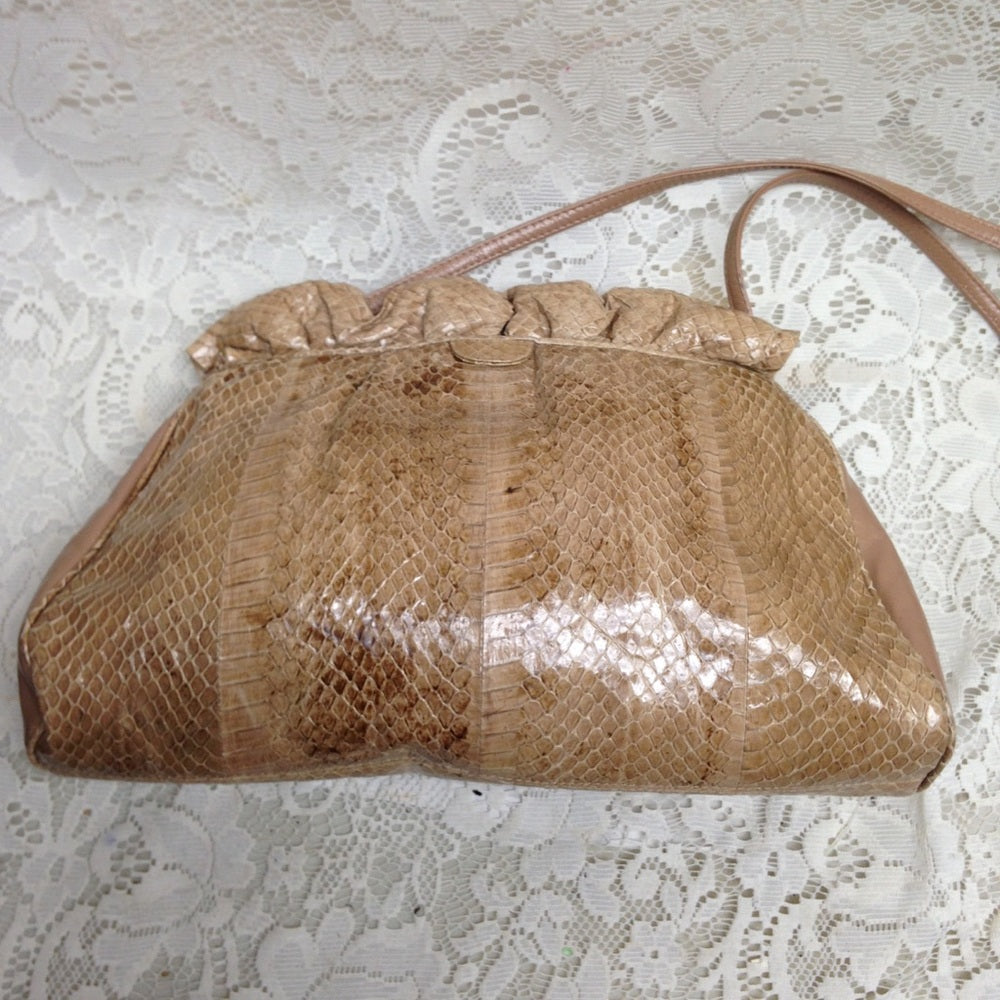 Vintage Tan Snakeskin Clutch- Crossbody