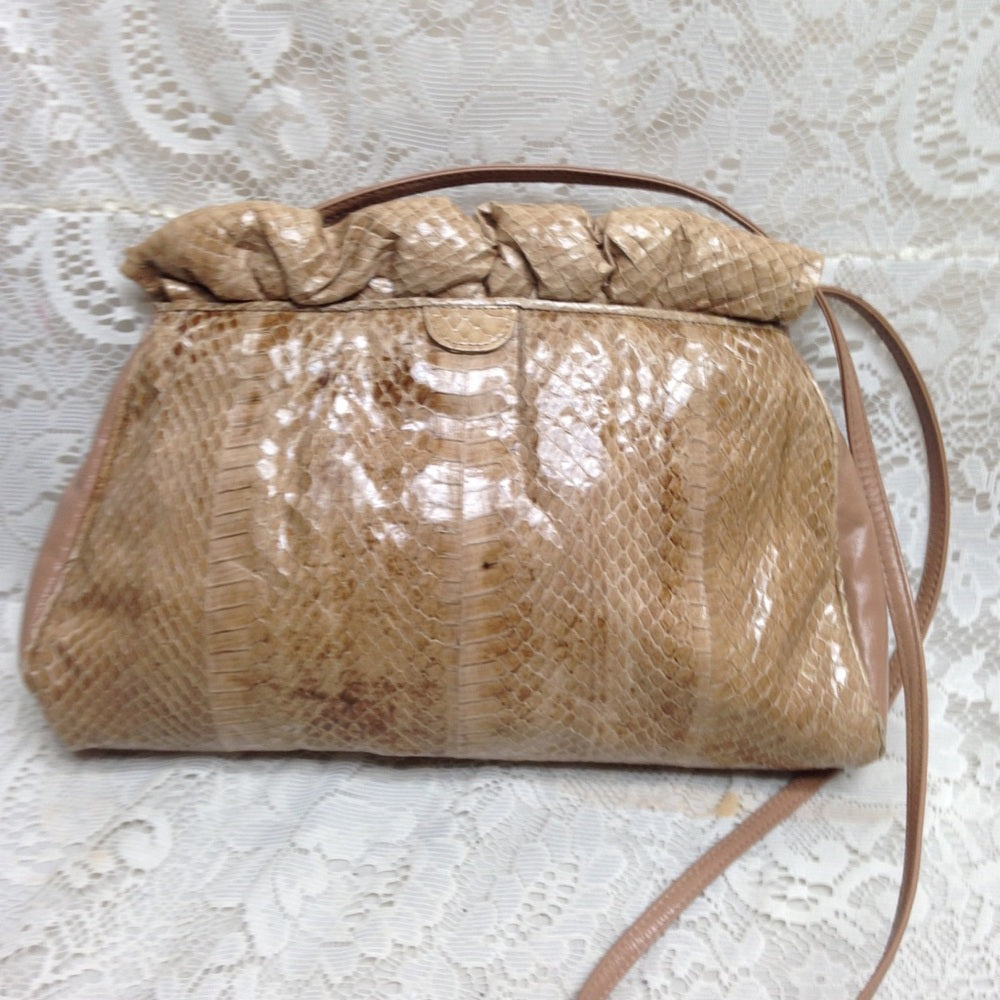 Vintage Tan Snakeskin Clutch- Crossbody
