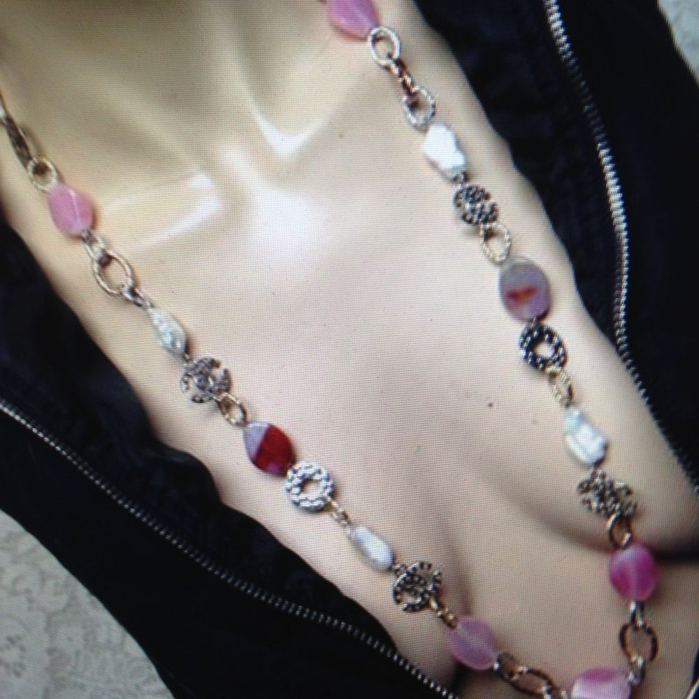 Elegant Genuine Baroque Pearl- Pink Agate Necklace
