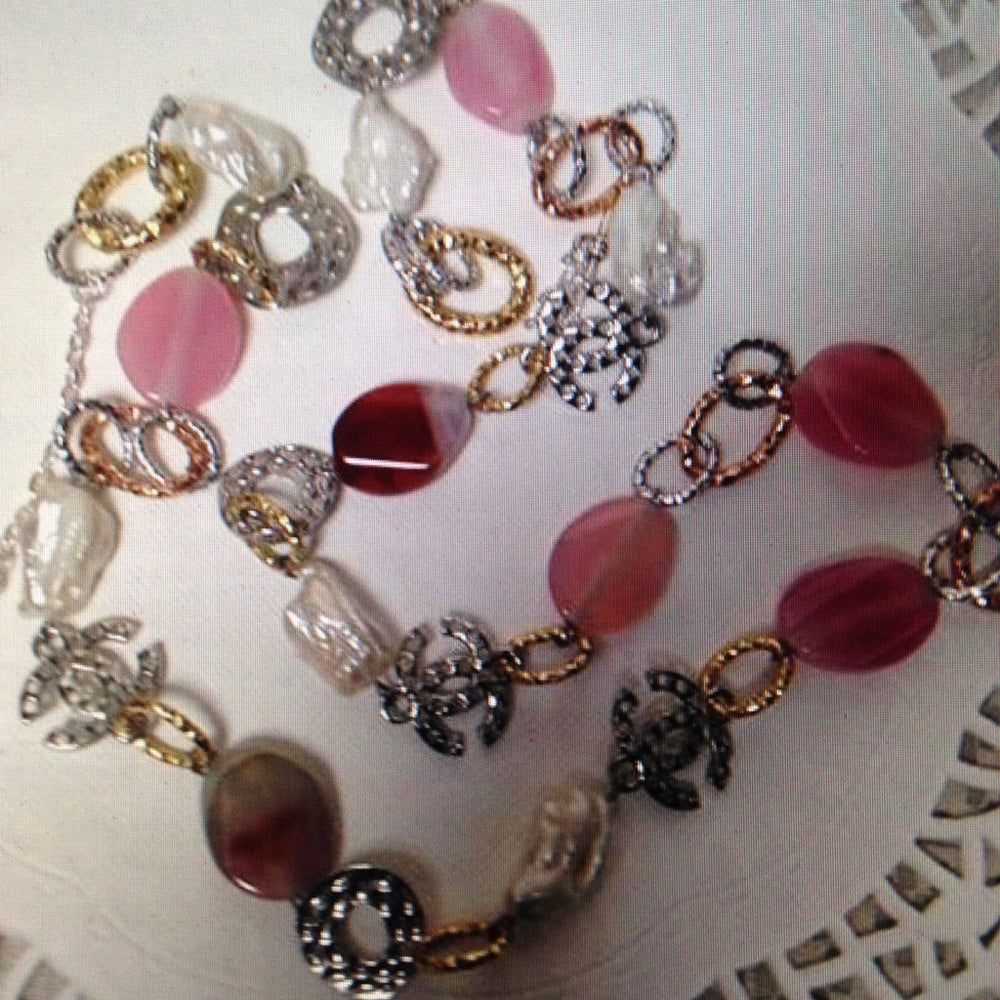 Elegant Genuine Baroque Pearl- Pink Agate Necklace