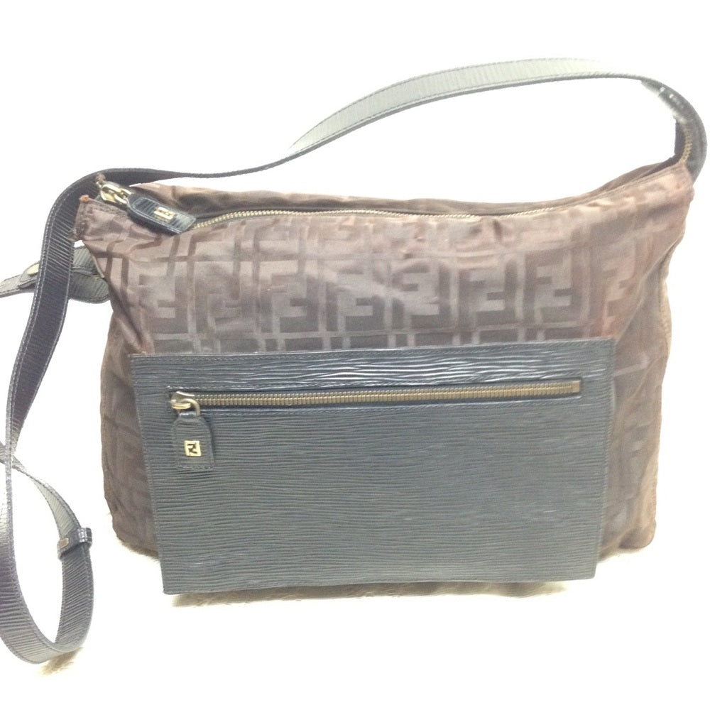 Vintage Fendi Zucca Brown Nylon Shoulder-Crossbody Bag