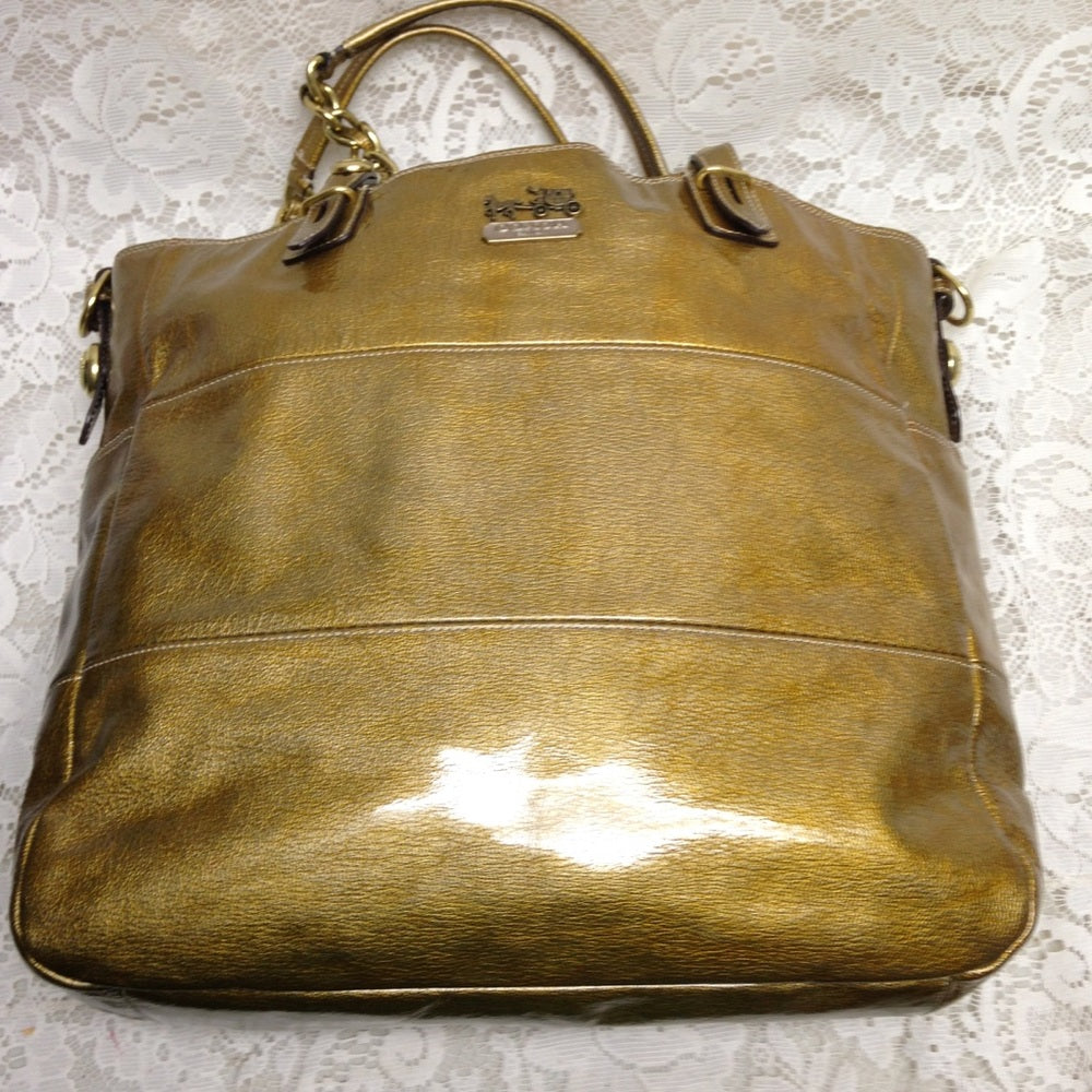 Authentic Coach Gold Vernis Enamel Shoulder Bag