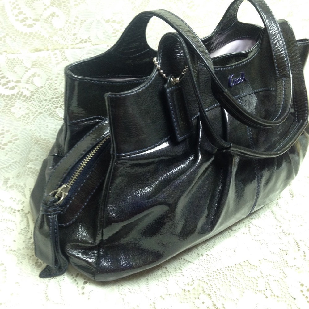 Authentic Coach Black Patent Leather Shoulder Bag