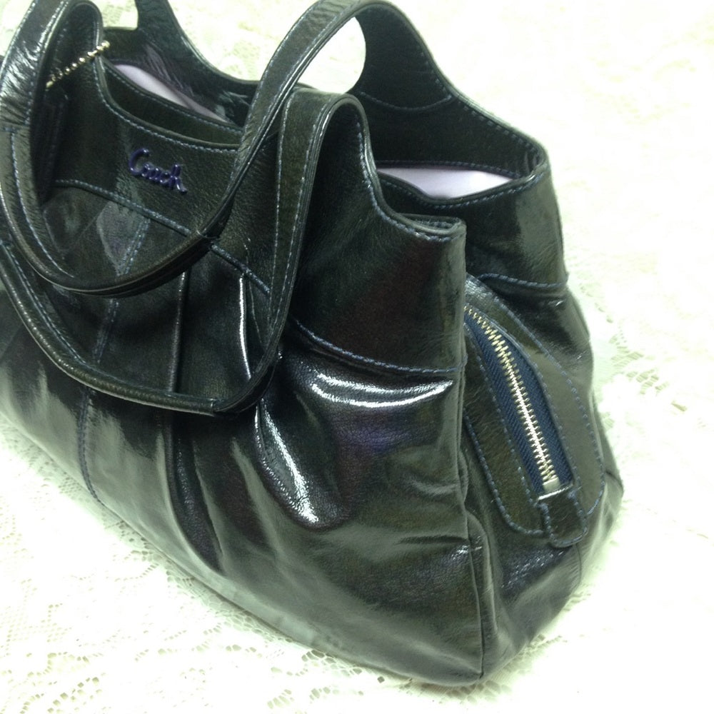 Authentic Coach Black Patent Leather Shoulder Bag