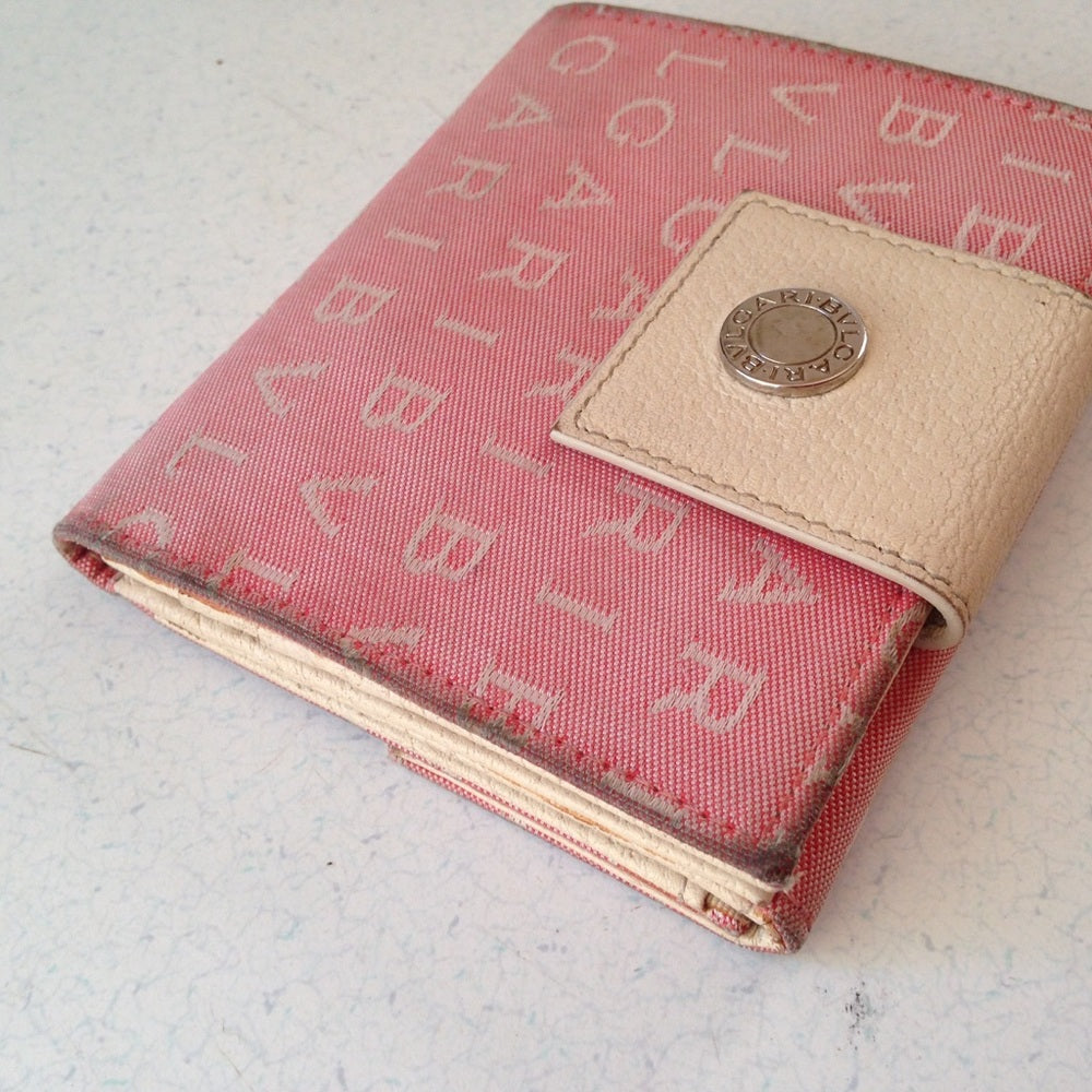 Bulgari Pink Mono Canvas compact Bi-fold Wallet