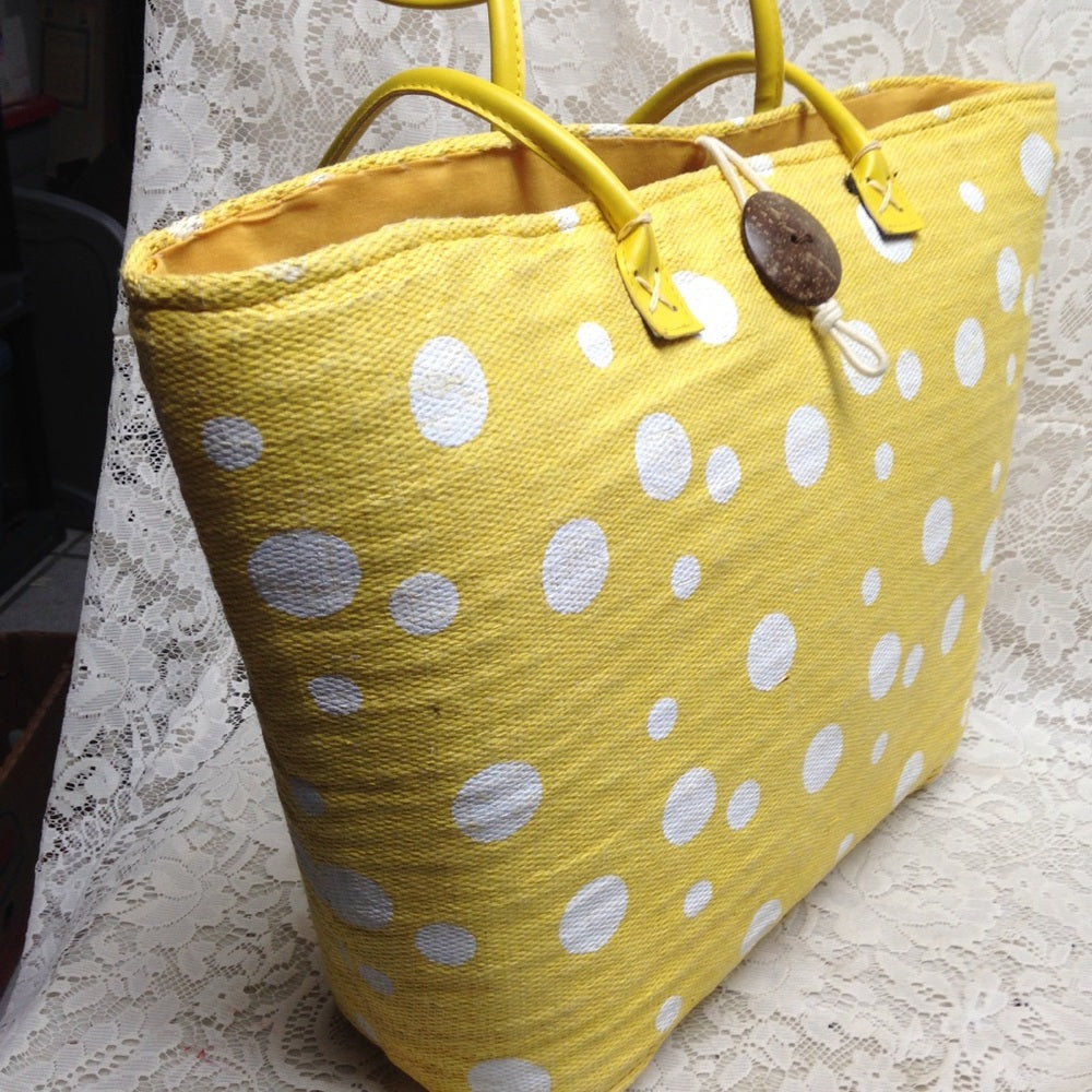 Sun n Sand Large Yellow Polka Dot Tote-Shoulder Ba