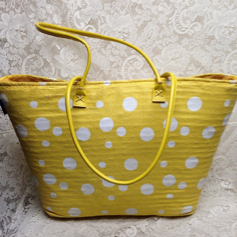 Sun n Sand Large Yellow Polka Dot Tote-Shoulder Ba