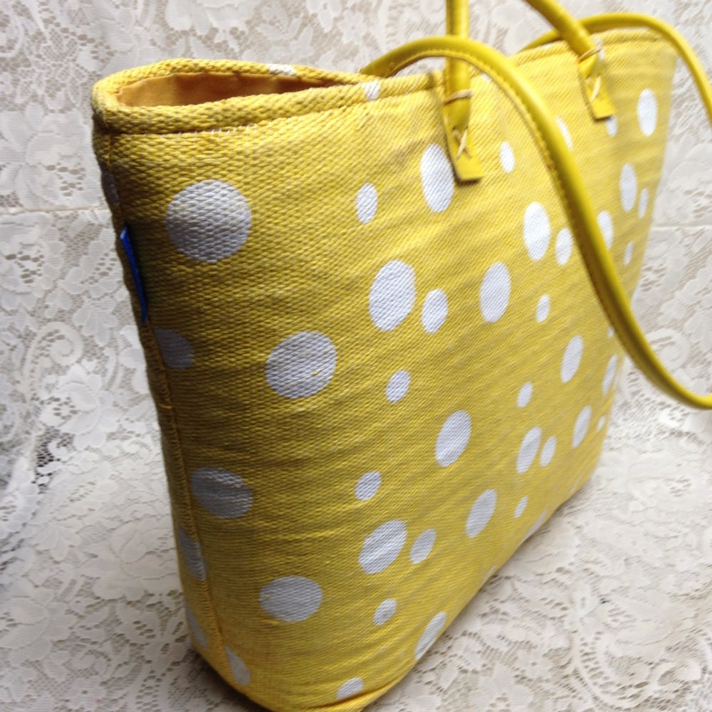 Sun n Sand Large Yellow Polka Dot Tote-Shoulder Ba
