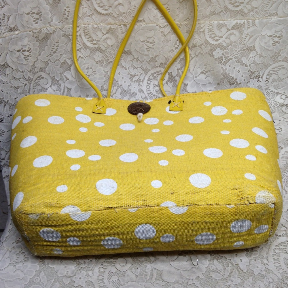 Sun n Sand Large Yellow Polka Dot Tote-Shoulder Ba