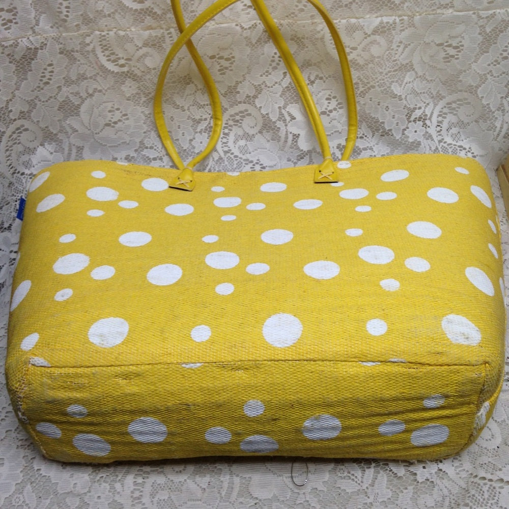 Sun n Sand Large Yellow Polka Dot Tote-Shoulder Ba