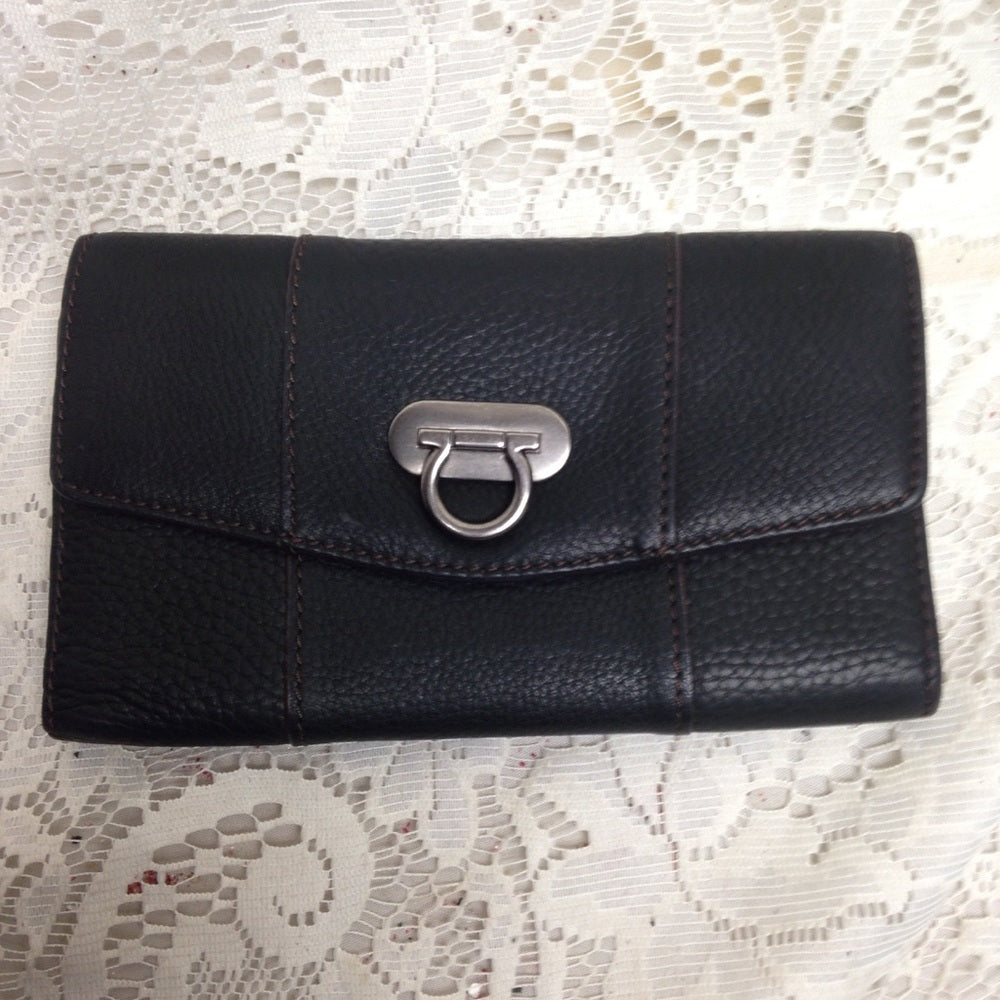 Vintage Black Leather Long Wallet