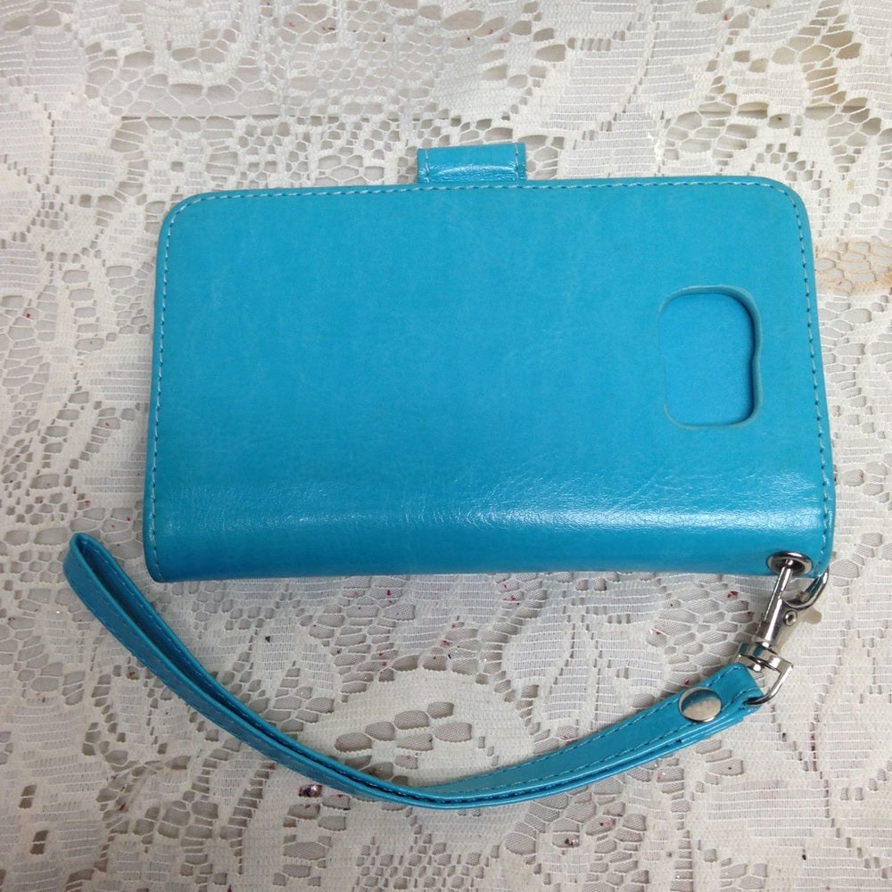 Aqua Blue Leather Wallet-Phone Case 3.5in x 5.75in