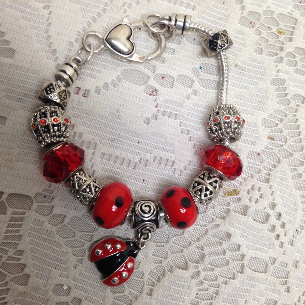2 European Glass Beaded Silver Bracelet