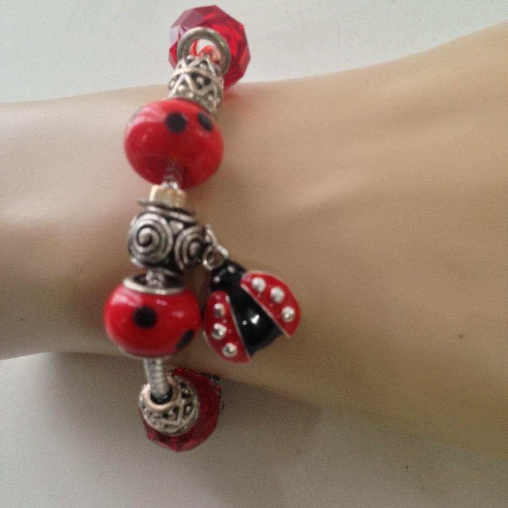 2 European Glass Beaded Silver Bracelet