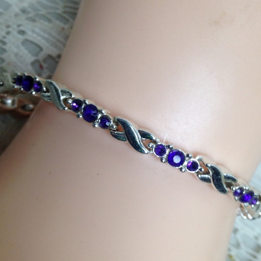 2pc Lot Black and Purple Rhinestone Bracelets