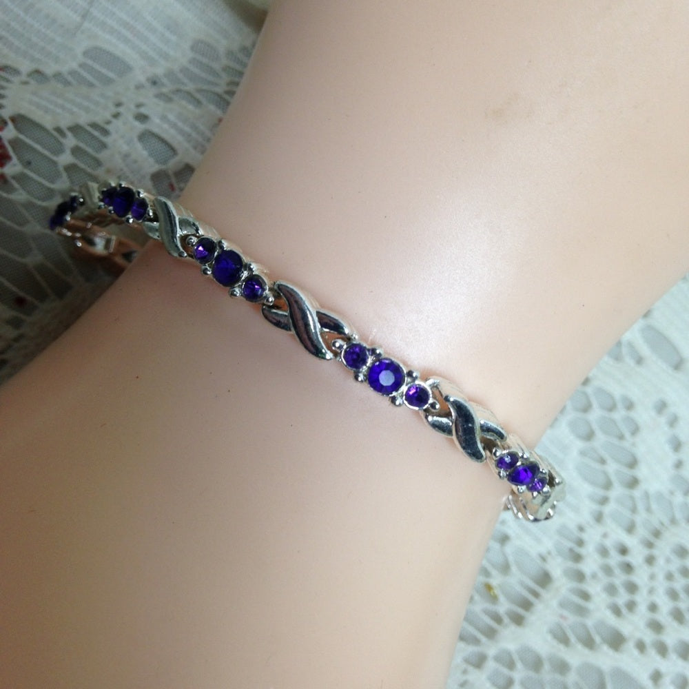 2pc Lot Black and Purple Rhinestone Bracelets
