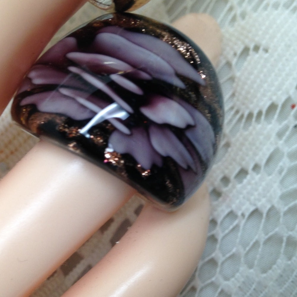 Vintage, 2pc Lot Floral Glass and Yellow Ring