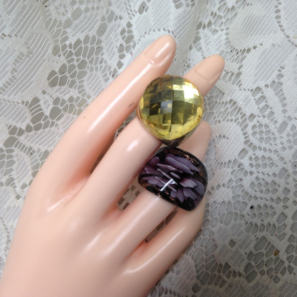 Vintage, 2pc Lot Floral Glass and Yellow Ring