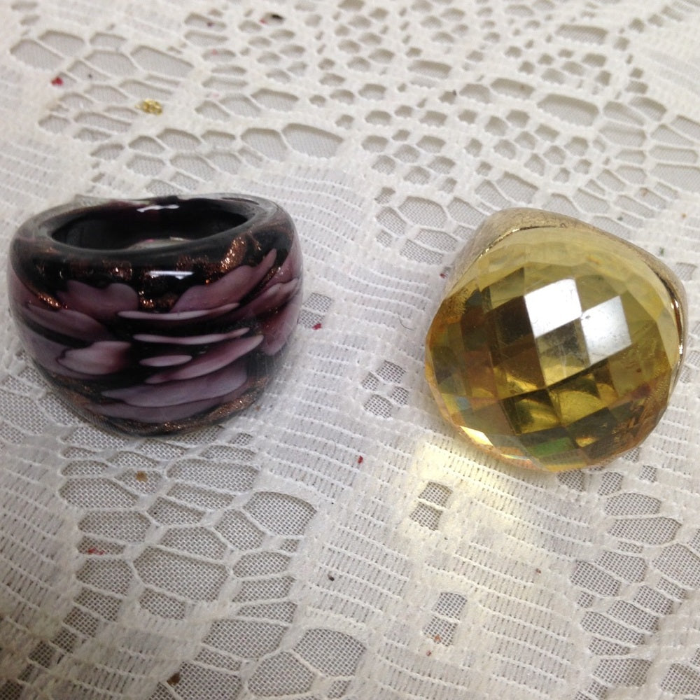 Vintage, 2pc Lot Floral Glass and Yellow Ring