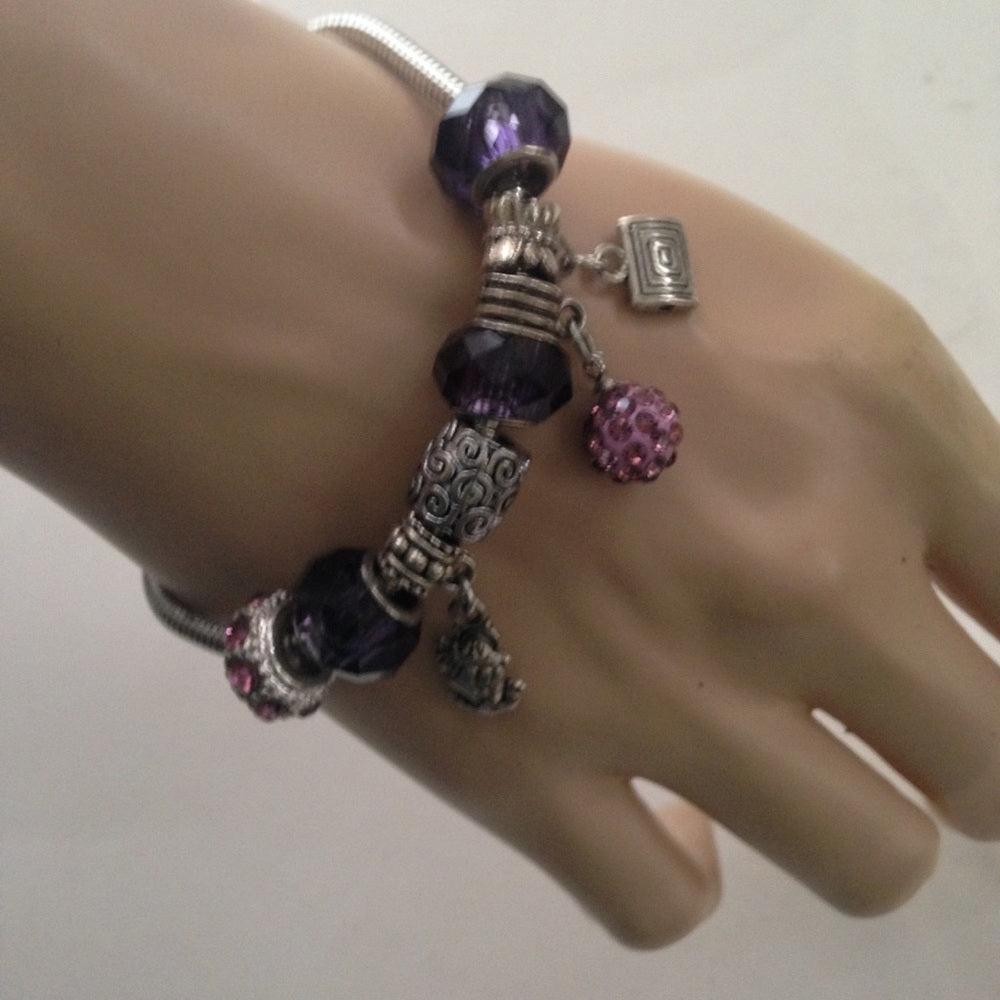 2pc Lot Multi Color Art Glass Charm Bracelet
