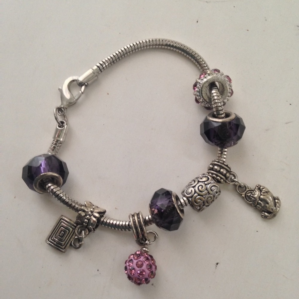 2pc Lot Multi Color Art Glass Charm Bracelet