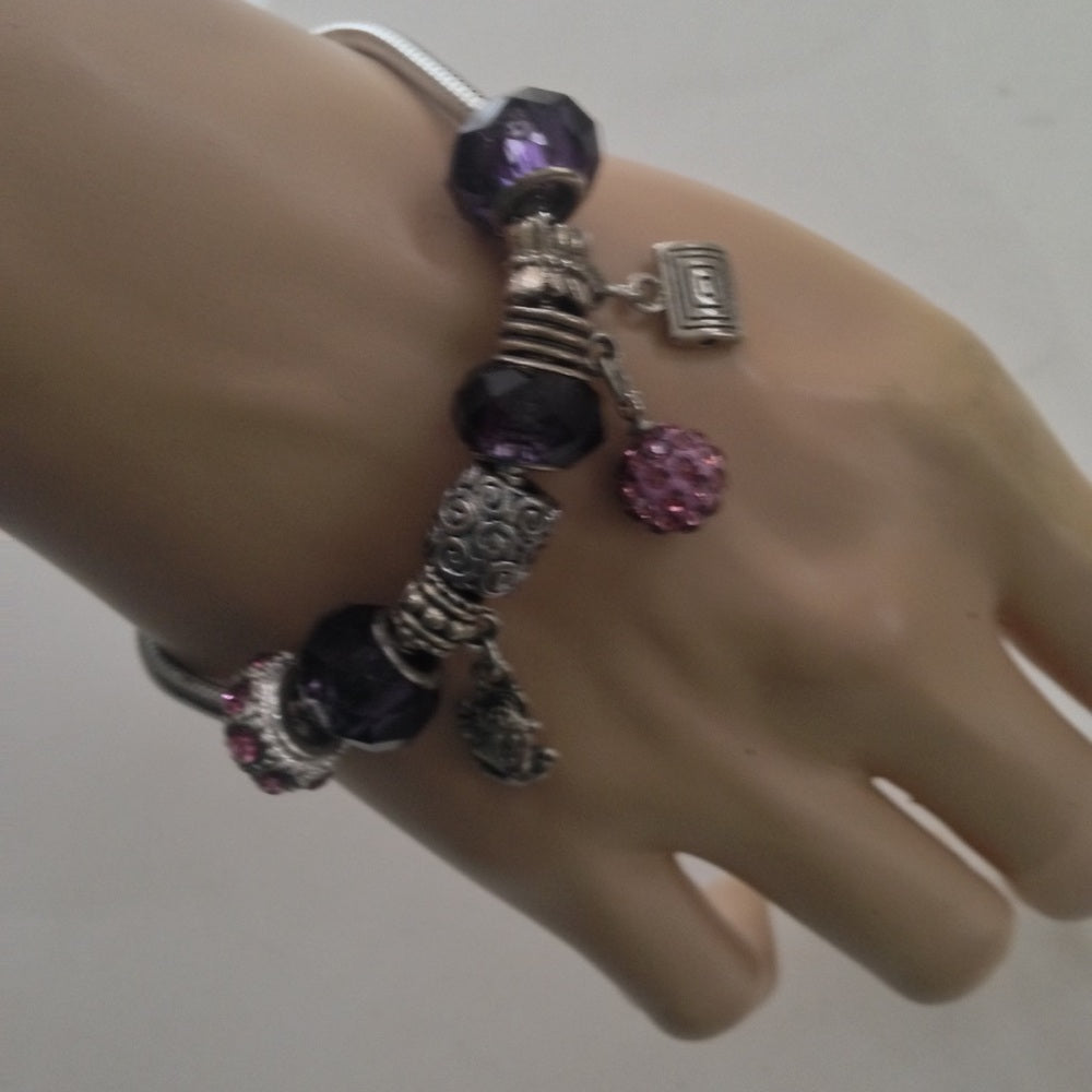 2pc Lot Multi Color Art Glass Charm Bracelet
