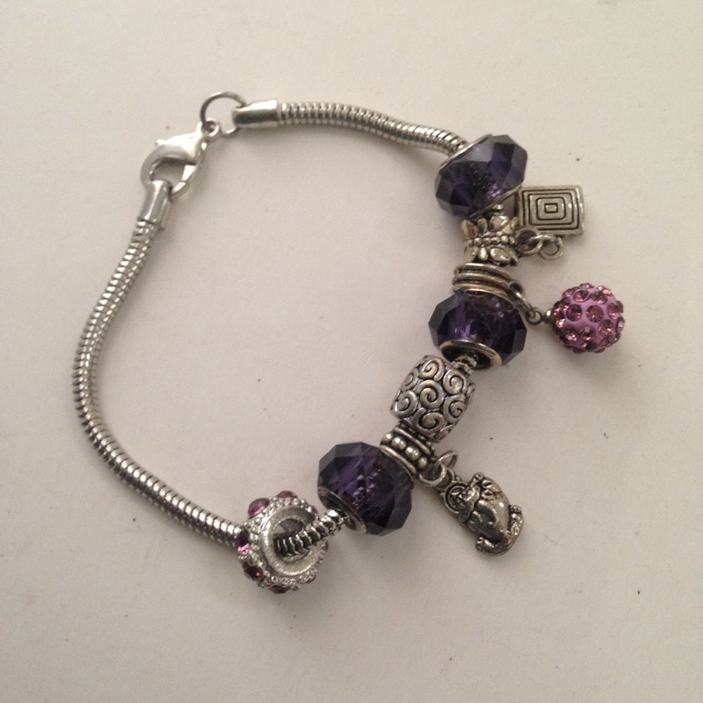 2pc Lot Multi Color Art Glass Charm Bracelet
