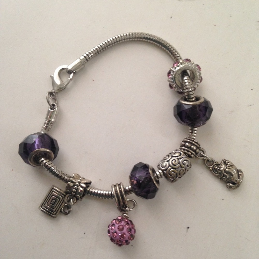 2pc Lot Multi Color Art Glass Charm Bracelet