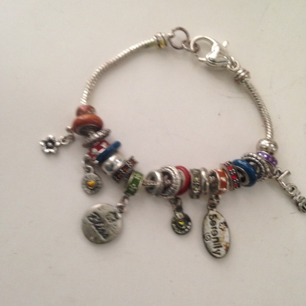 2pc Lot Multi Color Art Glass Charm Bracelet