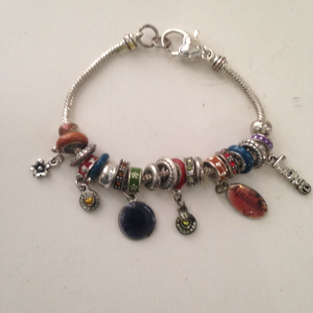 2pc Lot Multi Color Art Glass Charm Bracelet