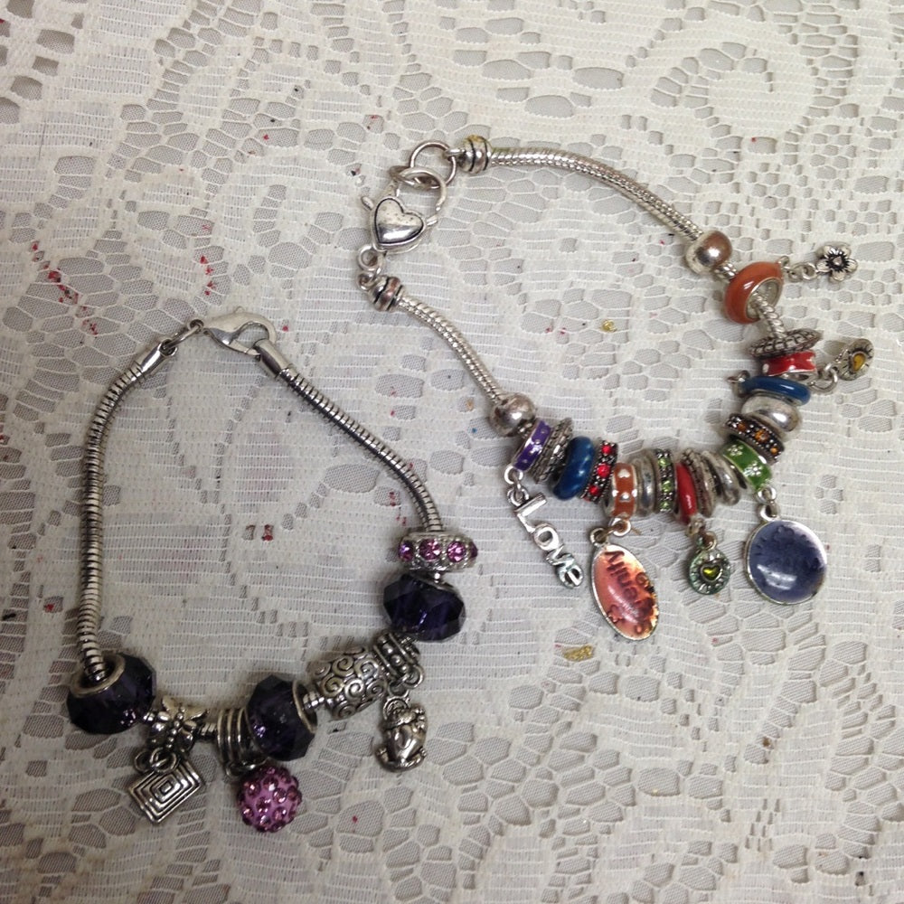2pc Lot Multi Color Art Glass Charm Bracelet