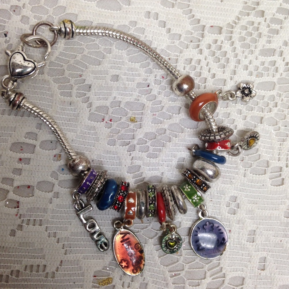 2pc Lot Multi Color Art Glass Charm Bracelet