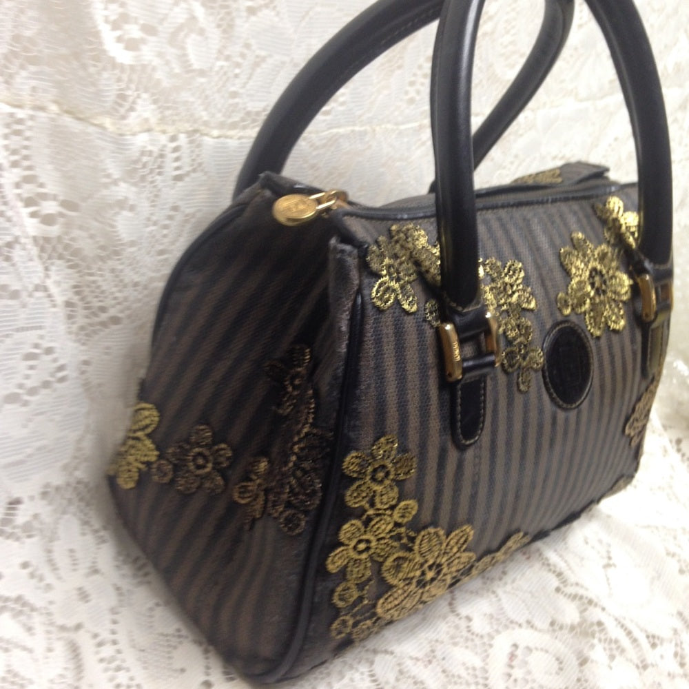 Authentic Black Pekin Strip Handbag-Crossbody