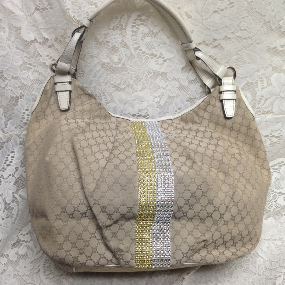 Celine Beige Mono Canvas Handbag-Shoulder