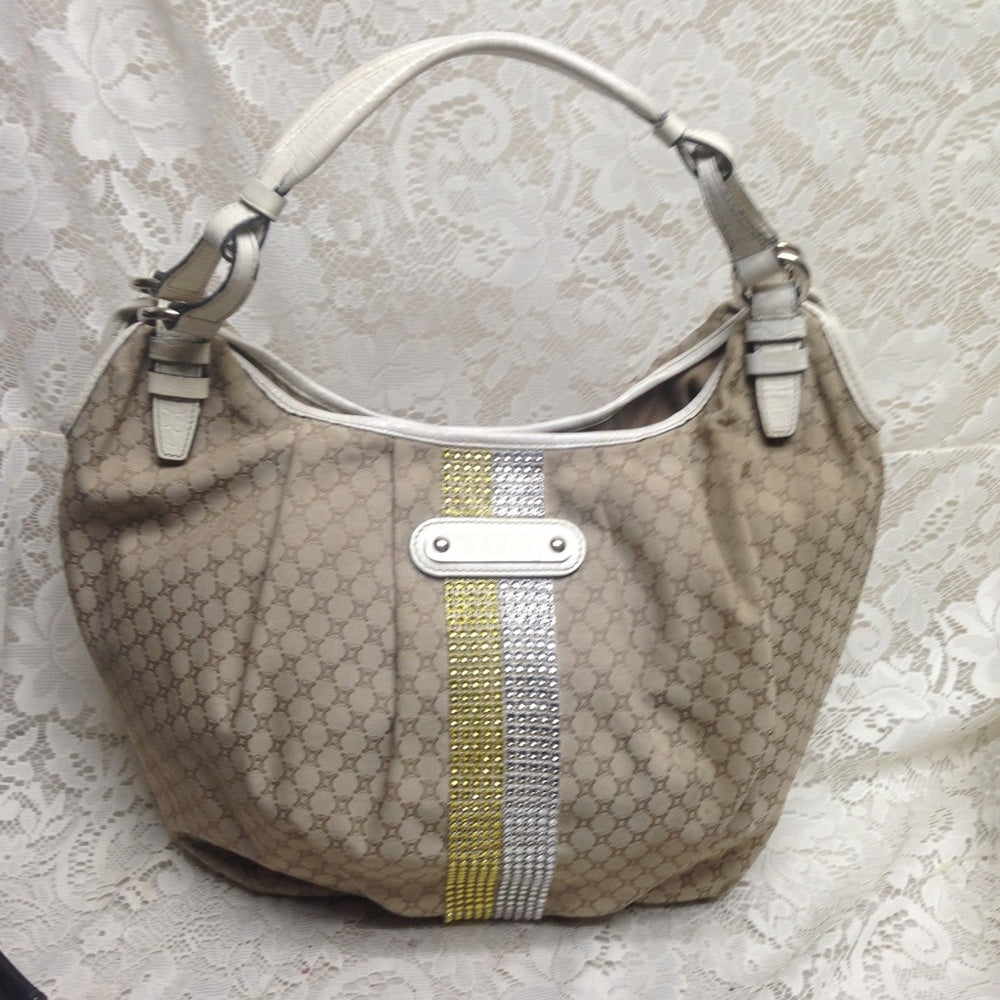 Celine Beige Mono Canvas Handbag-Shoulder