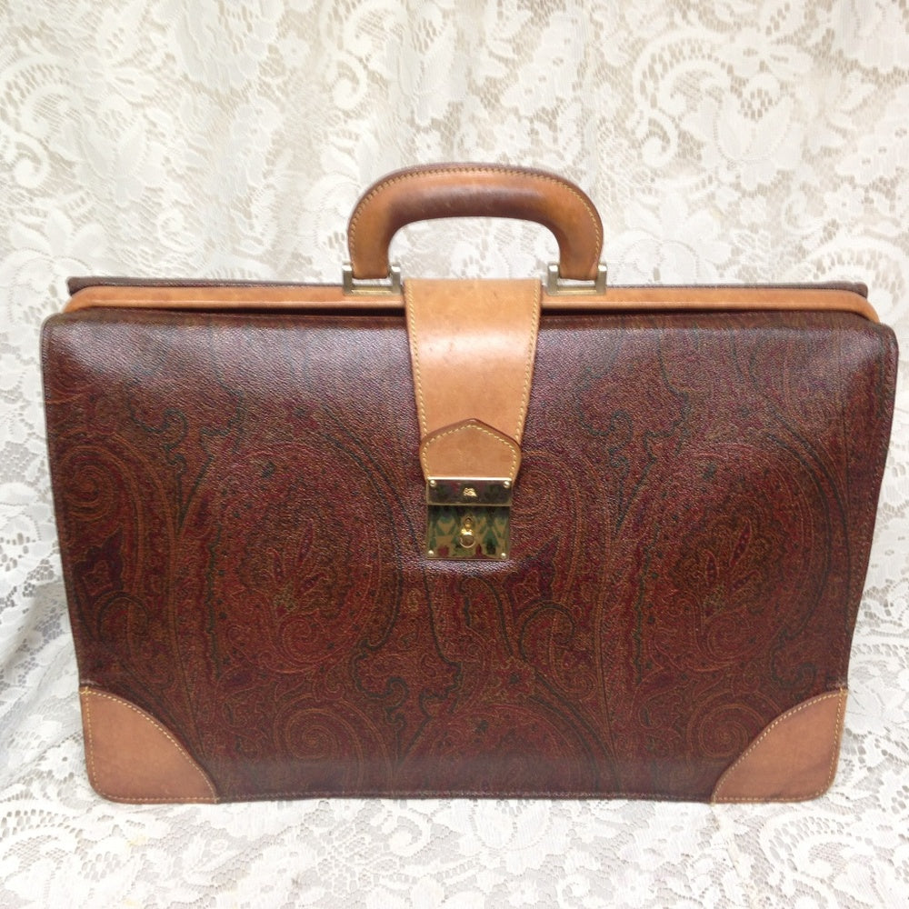 Etro, Italy, Burgundy Paisley Briefcase 18inx12in