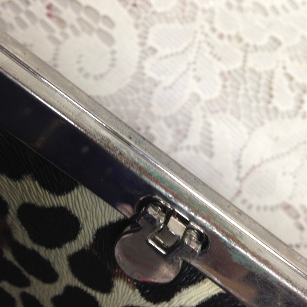 Faux Leopard Leather Kisslock Clutch 8.5in x 4in