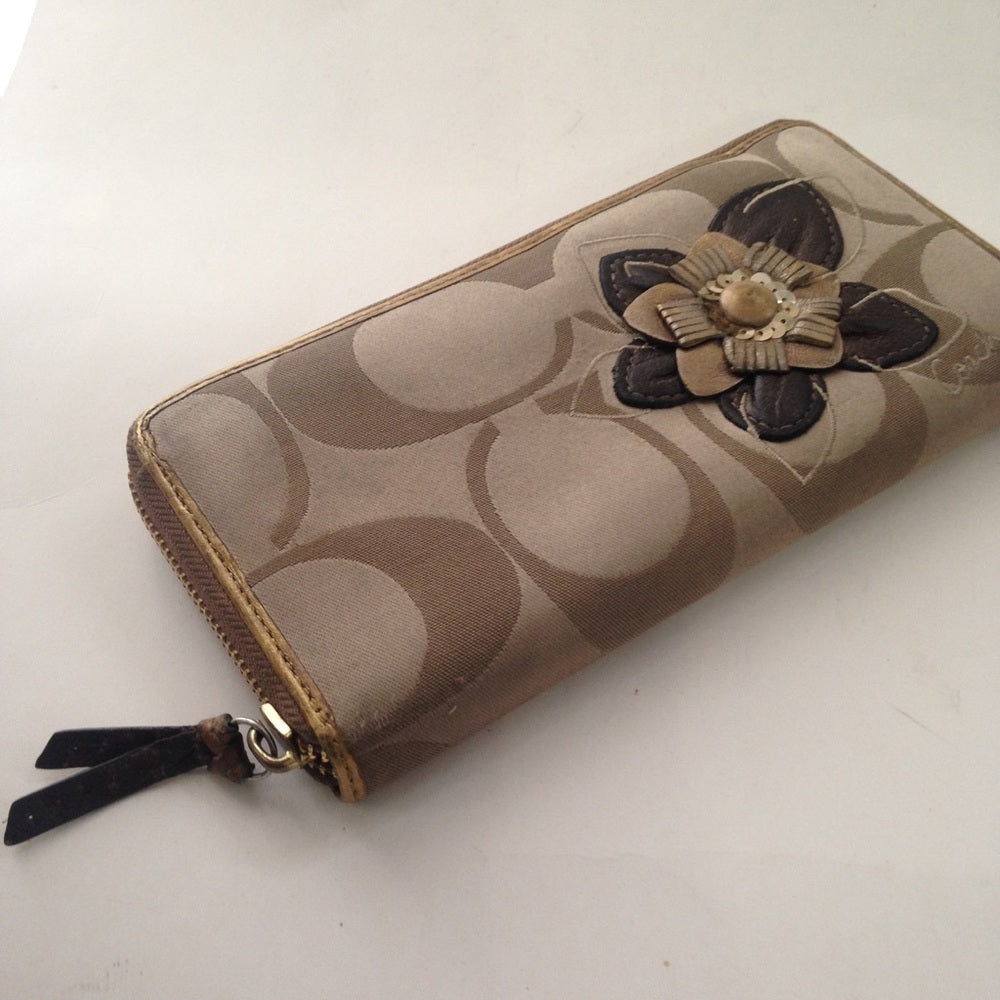 Coach CC Monogram, Brown with Gold Leather Trim,