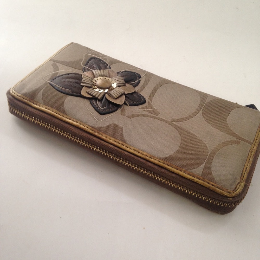 Coach CC Monogram, Brown with Gold Leather Trim,