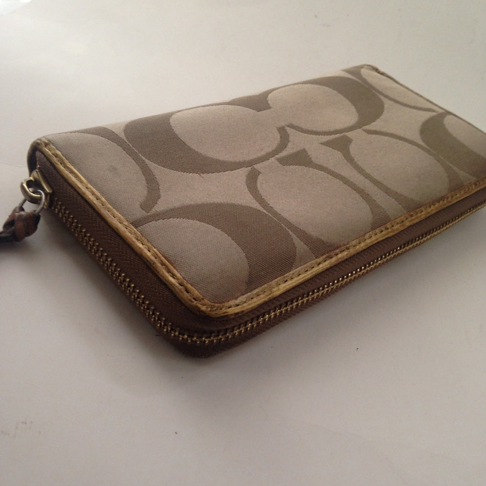 Coach CC Monogram, Brown with Gold Leather Trim,